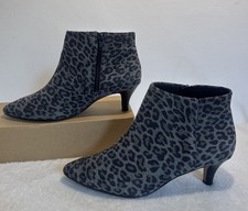 Clarks Linvale Jerica Leopard Print Combi Grey Suede Kitten Heel Ankle Boots UK5