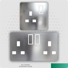 Chrome Metal Effect UK Plug Socket Stickers Kids Bedroom Living Room Decor