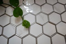 Hexagonal Silver & White Aluminium Porcelain Mosaic Tile 1 sheet 220x 380 x 8mm 