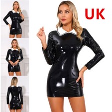 UK Womens Dress Sexy PVC Leather Nightclub Wet Look Bodycon Party Club Zipper