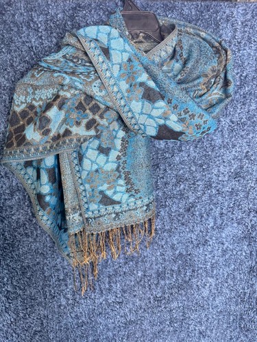 Pashmina silk scarf blue gold - silk,