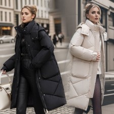 Women's Ladies Warm Hooded Cotton Puffer Long Quilted Parka Jacket Winter Coat