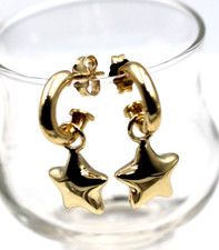 Genuine 9ct 9kt Large Yellow Gold Dangle Bubble Puffed Star Stud Earrings