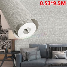 Plain Grey Textured Wallpaper Thick Embossed Woven Linen:Effect Wall Paper Decor
