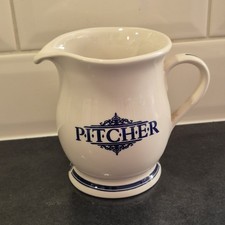 The 1869 Victorian Pottery Cream & Blue Pint Jug PITCHER EXCELLENT COND 5"