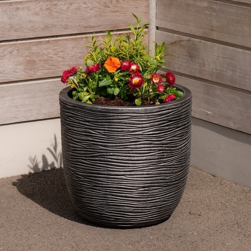 Small grey round planter - round,