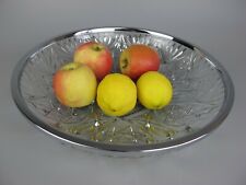Cut Glass Fruit Bowl / Dish / Plate. Silver plated edge. Vintage. Large - 12"