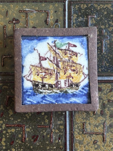 Small antique framed tile hand - framed,