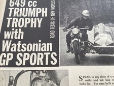 TRIUMPH TROPHY 650cc WATSONIAN GP SIDECAR PERIOD 1960,s MOTORCYCLE ARTICLE.