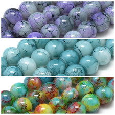 Glass Beads Marble Watermarked Tie Dye Round 6mm x100 8mm x100 10mm x50