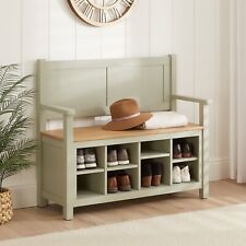 Marbury Sage Green Painted Monks Hallway Bench with Shoe Storage - Oak Furniture