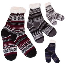 Mens Anti Slipping Winter Socks Warm Thick Fur Lined Patterned Slippers DN