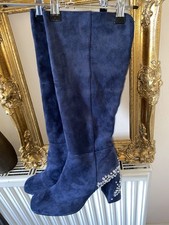 Charles David Women's UK 6 39 Blue Suede Crystal Embellished Knee Boots  US8.5