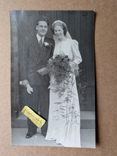 OLD PHOTO MAN GROOM WOMAN WEDDING BRIDE DRESS BOUQUET PS 125