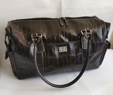 Bueno Women's Dark Brown Crocodile-Embossed Leather Overnight Travel Duffle Bag