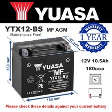 Genuine Yuasa YTX12-BS High Power AGM GEL Motorbike Motorcycle Battery YTX12BS 