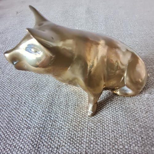 Vintage brass pig sitting - vintage,