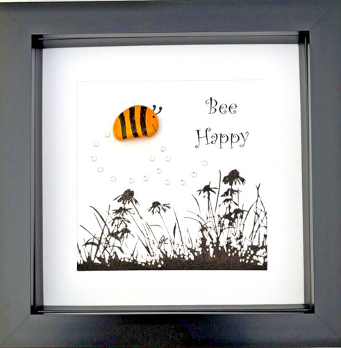 Bee happy pebble art picture - bee,