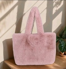 Womens Faux Fur Handbag Fluffy Shoulder Bag - Pink