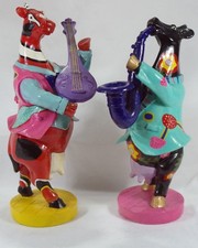 Cow  Musicians Rocking Figures Saxophone Guitar Bright Colours Handpainted 27cm