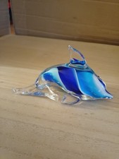 Cobalt Blue Dolphin Glass Paperweight Decoration Ornament Decorative Collectable
