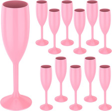 12Pcs 170ml Pink Champagne Flutes Plastic Reusable Wine Glasses Party Wedding