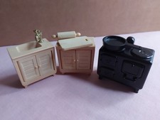 Vintage 1985 Sylvanian Families Kitchen Set Accessories Oven Sink Cabinet VGC