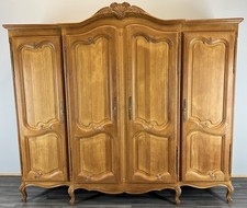 Wardrobe Vintage French Louis XVI Oak 4 Door  Armoire with Shelves LOT 4160