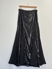 ME+EM Sequin Maxi Skirt 12 40 Black Glam Godet Gothic Art Deco Xmas Party New Yr