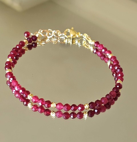 Dainty ruby 3mm beaded - ruby,