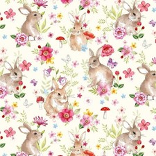 Spring Fields Fabric 100% Cotton 112cm wide Nutex 81710 101 Rabbits