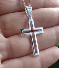 Solid 925 Sterling Silver Plain/Open Cross Crucifix Pendant 33mm x 20mm