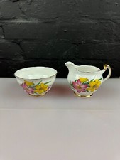 Crown Regent Flowers Lily Yellow and Pink Milk / Cream Jug 8.5 cm and Sugar Bowl