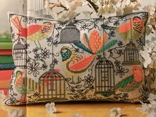 Blackwork Bird And Birdcage Cushion Cover Cross Stitch Chart