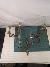 X3 Vintage Gilt Gilded Metal Wall Lights Lamps Twin-Armed Sconces ~ Spanish Made