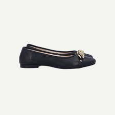 Dune London Womens Black Leather Flat Ballerina Shoes