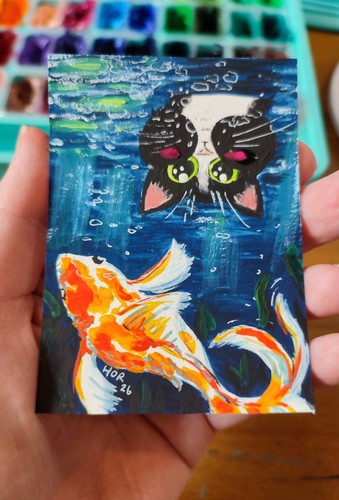 Aceo original cat - aceo, in