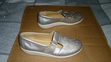 Hotter Sunset Nickel Metallic Slip On T-Bar Flat Wedge Shoes UK Size 5.5 EU 38.5