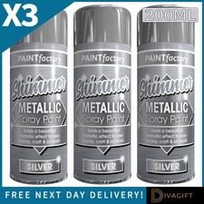 3 x METALLIC SILVER SHIMMER SPRAY PAINT 200ML INTERIOR EXTERIOR GLOSS FINISH NEW