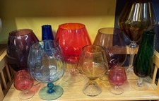 10 coloured art glass vases
