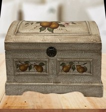 Shabby Chic Wood Trunk Treasure Chest Distressed Pear Design Decor 10x14x8”