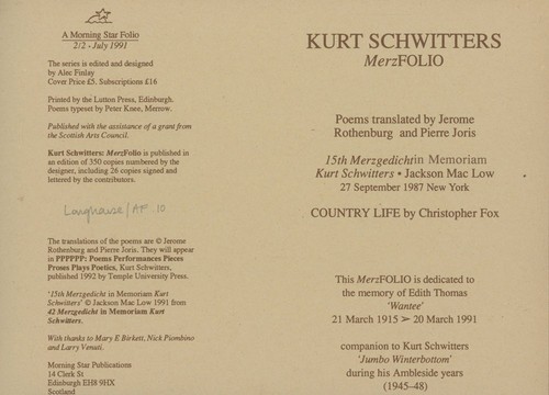 Kurt schwitters merzfolio - schwitters, --