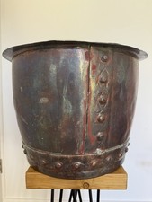 Antique Victorian  Copper Riveted Boiler Planter Log Basket Indoor Outdoor