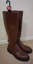 Ladies Primark Flat Brown Knee High Zipped Boots Size 7