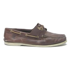 TIMBERLAND Mens Leather Boat Shoes Brown UK 11 Casual Lace-Up Deck Footwear
