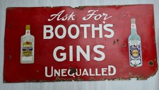VINTAGE OLD ORIGINAL PORCELAIN ENAMEL SIGN BOOTH GINS UNEQUALLEDA ENGLAND 1920