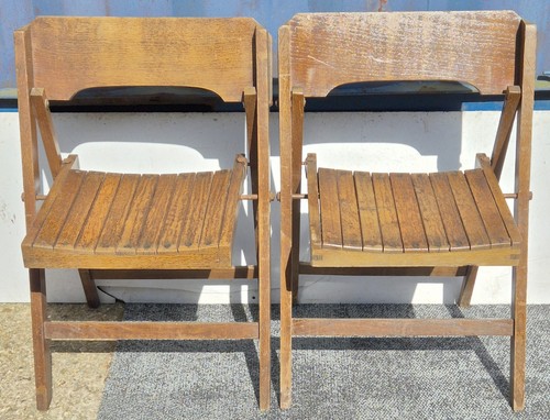 Pair vintage oak elm folding - oak,