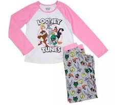 Girls Large (10-12) Looney Tunes 2 Piece Pajama Set Kids-Pink/White/Gray NWT 