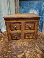 Small Antique Oak Apothecary Chest Of 4 Drawers , Spice Cabinet 19th Century