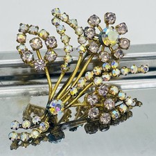 Vintage 1950s Aurora Borealis Large Flower Bouquet Posy Floral Spray Brooch